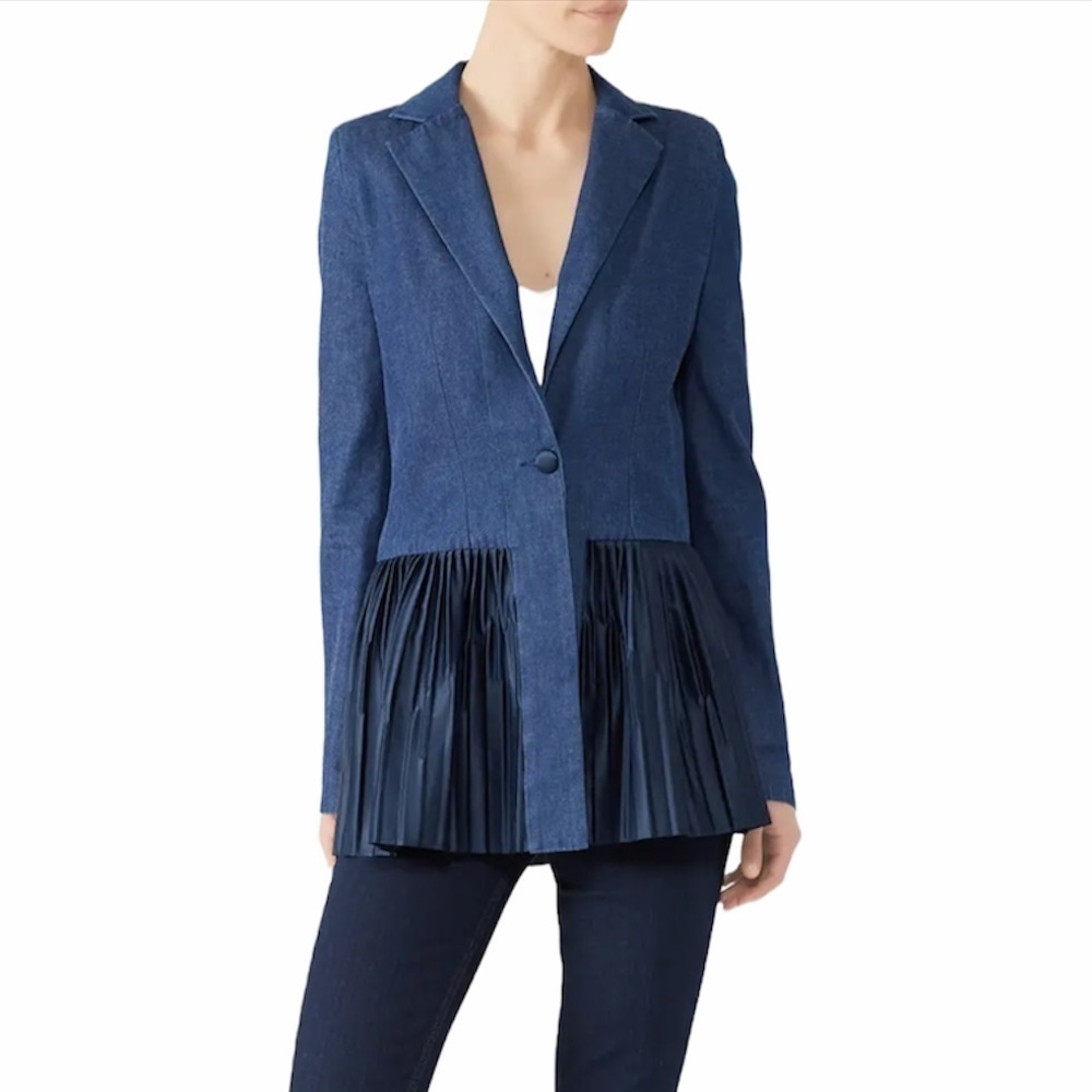 Deborah Lions- “Kaya” Denim Jean Pleated Blazer Jacket